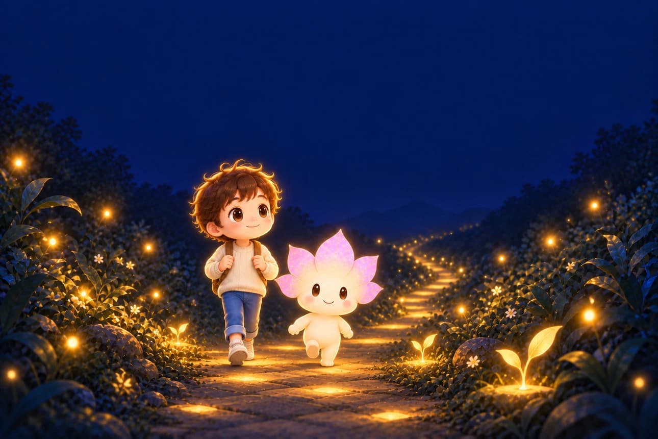 A child stepping forward into a softly lit new path
